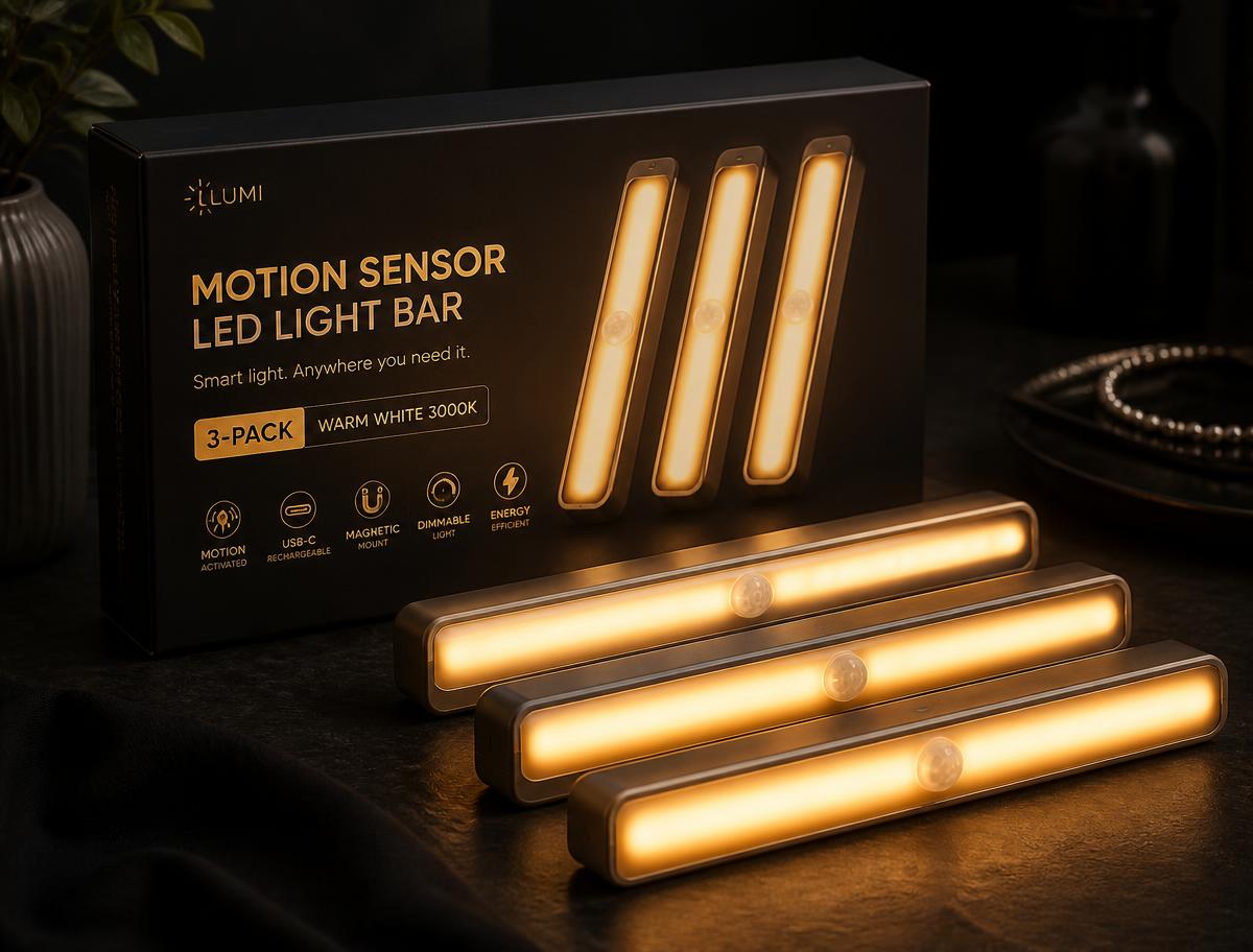 Three LED motion sensor light bars hallway bundle