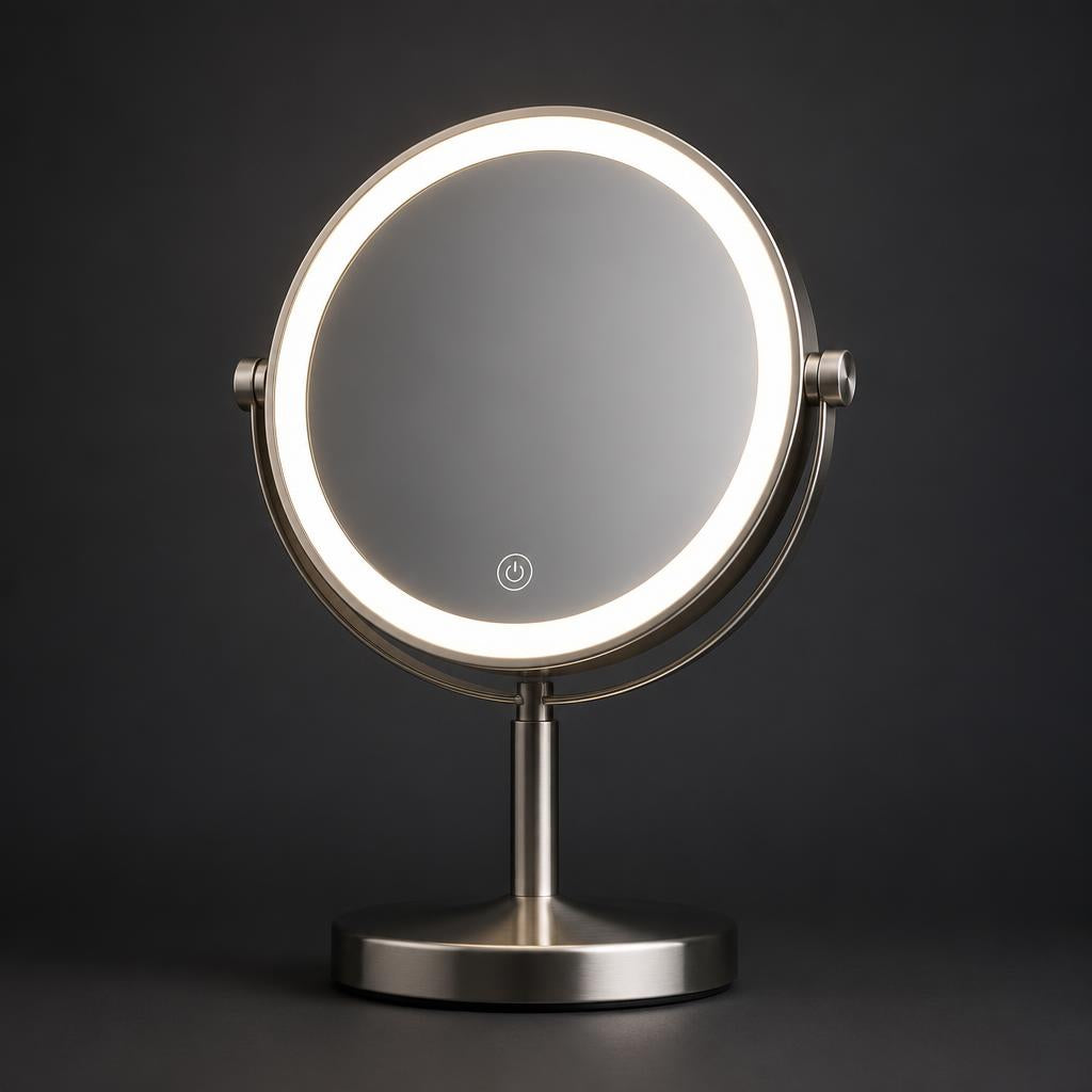 Illuminated round LED makeup vanity mirror